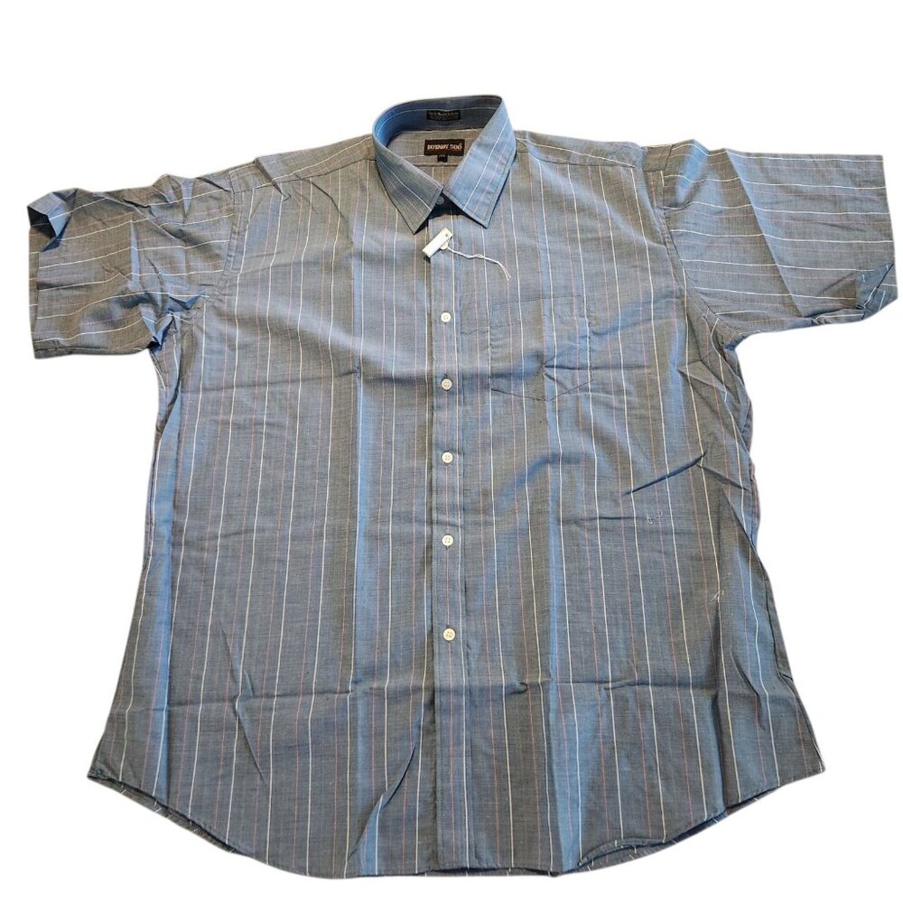 Botany 500 Shirt Vintage Button‎ Down Short Sleeve Blue Pinstriped 17.5 NEW NWT